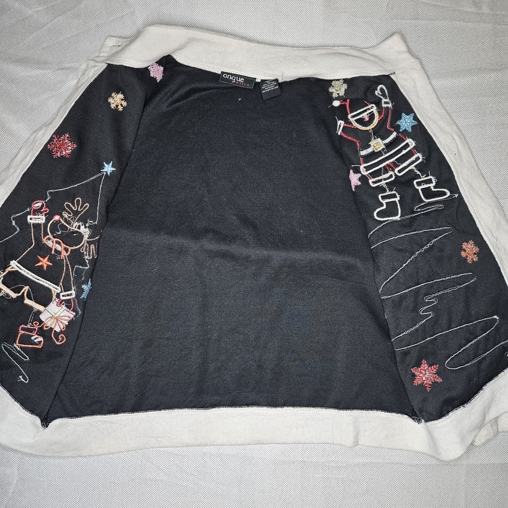 Onque Petite Womens Navy Velour Christmas Santa Reindeer Button Cardigan PS - Picture 9 of 10
